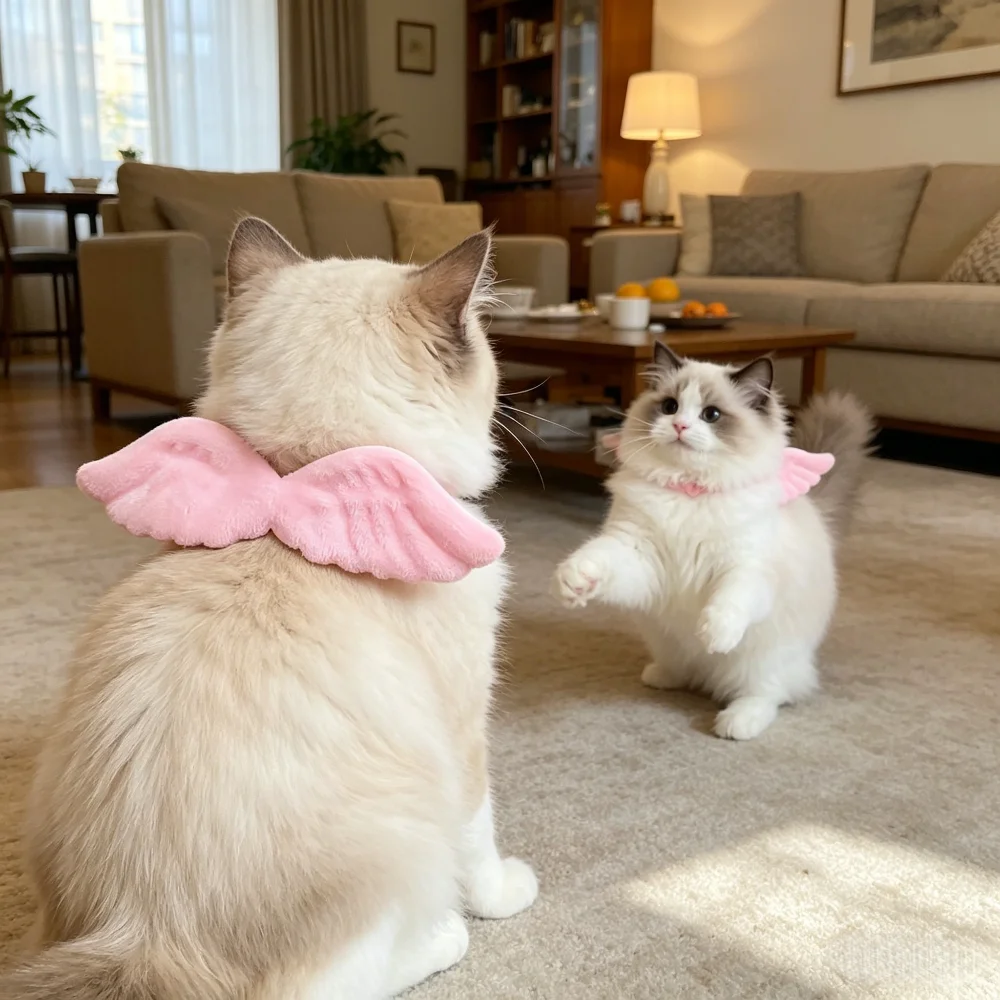 Collar ajustable para gato con lazo rosa estilo alas de ángel - imagen 2