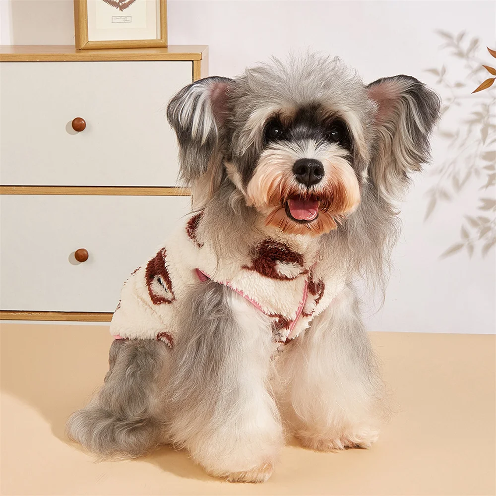 Otoño Invierno chaqueta para perros chaleco para perros pequeños gatos dibujos animados de felpa impreso Yorkshire Schnauzer ropa para cachorros trajes - imagen 3