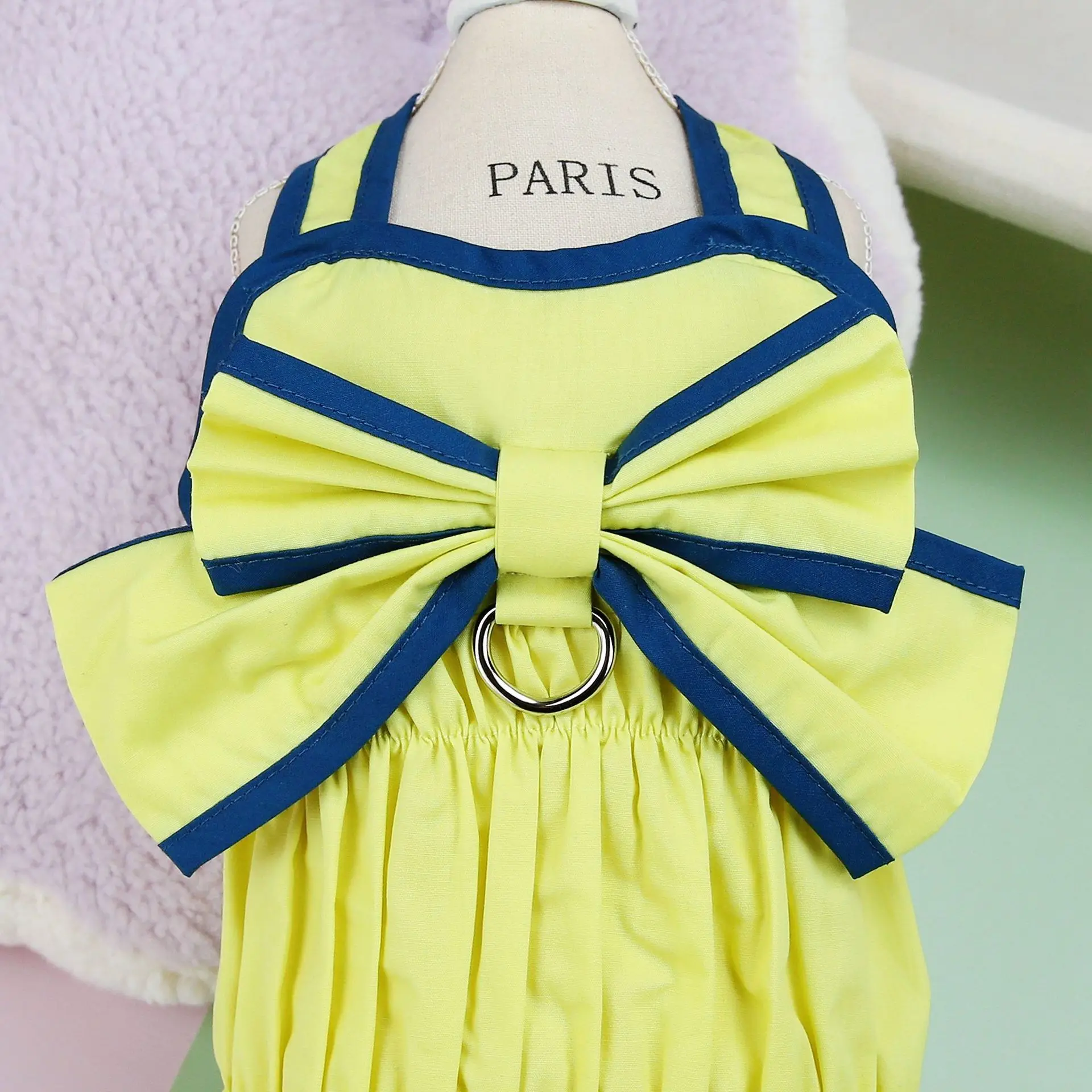 Vestido de verano para perros y gatos con lazo rosa-amarillo - imagen 4
