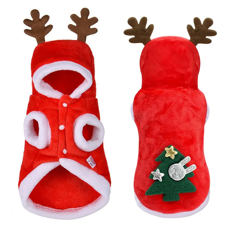 Alce mascota gatos perros ropa de Navidad invierno Chihuahua Pug disfraz franela cálido abrigo festivo accesorios para cachorros ropa para mascotas regalo - imagen 2