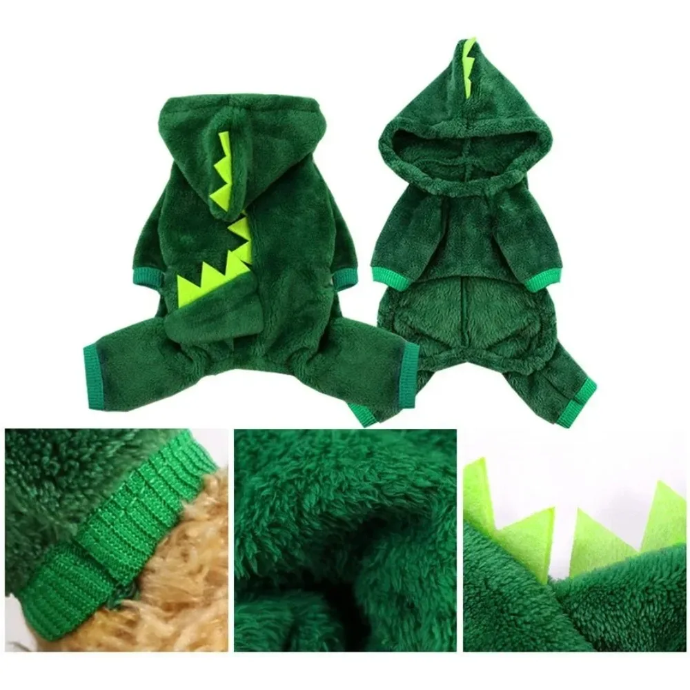 Disfraz de Halloween para perros, ropa para perros pequeños, disfraz divertido de dinosaurio, abrigo cálido de invierno para gatos, sudaderas con capucha de lana - imagen 4
