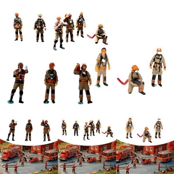 Miniature 1:64 Firefighter Figures Collection Diorama Action Figures Realistic for Scenery Landscape Diorama Decoration Layout