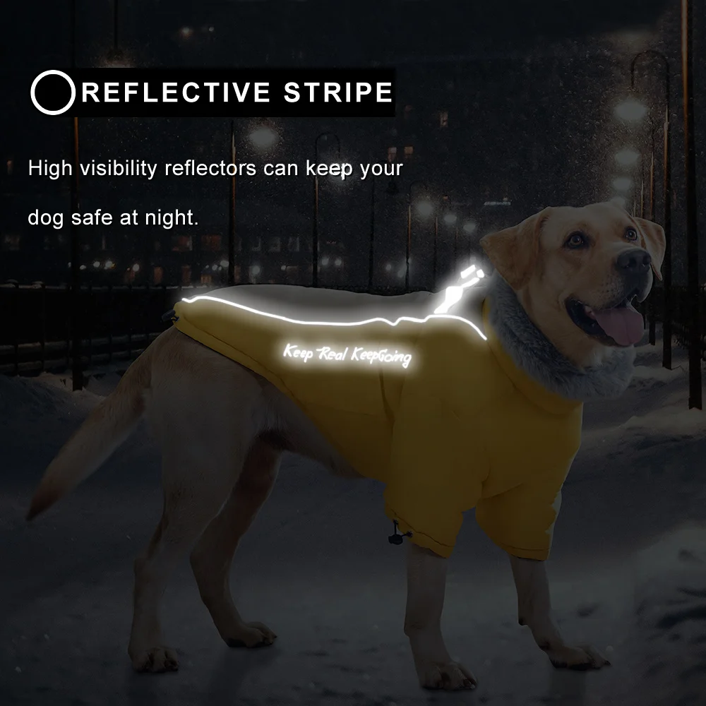 Ropa gruesa y cálida para perros, abrigo reflectante de invierno, chaqueta, ropa suave para mascotas con Cuello de piel, impermeable para perros medianos y grandes - imagen 4