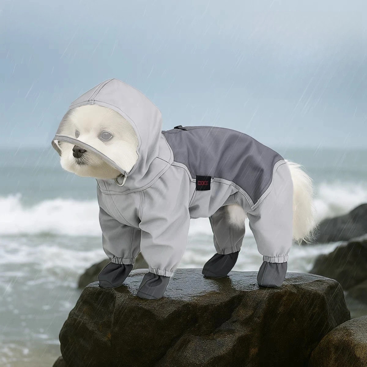 Chubasquero para perros de cuatro patas, cortavientos impermeable totalmente cubierto, impermeable especial para mascotas, protege la viga, cortavientos con cuerda de tracción