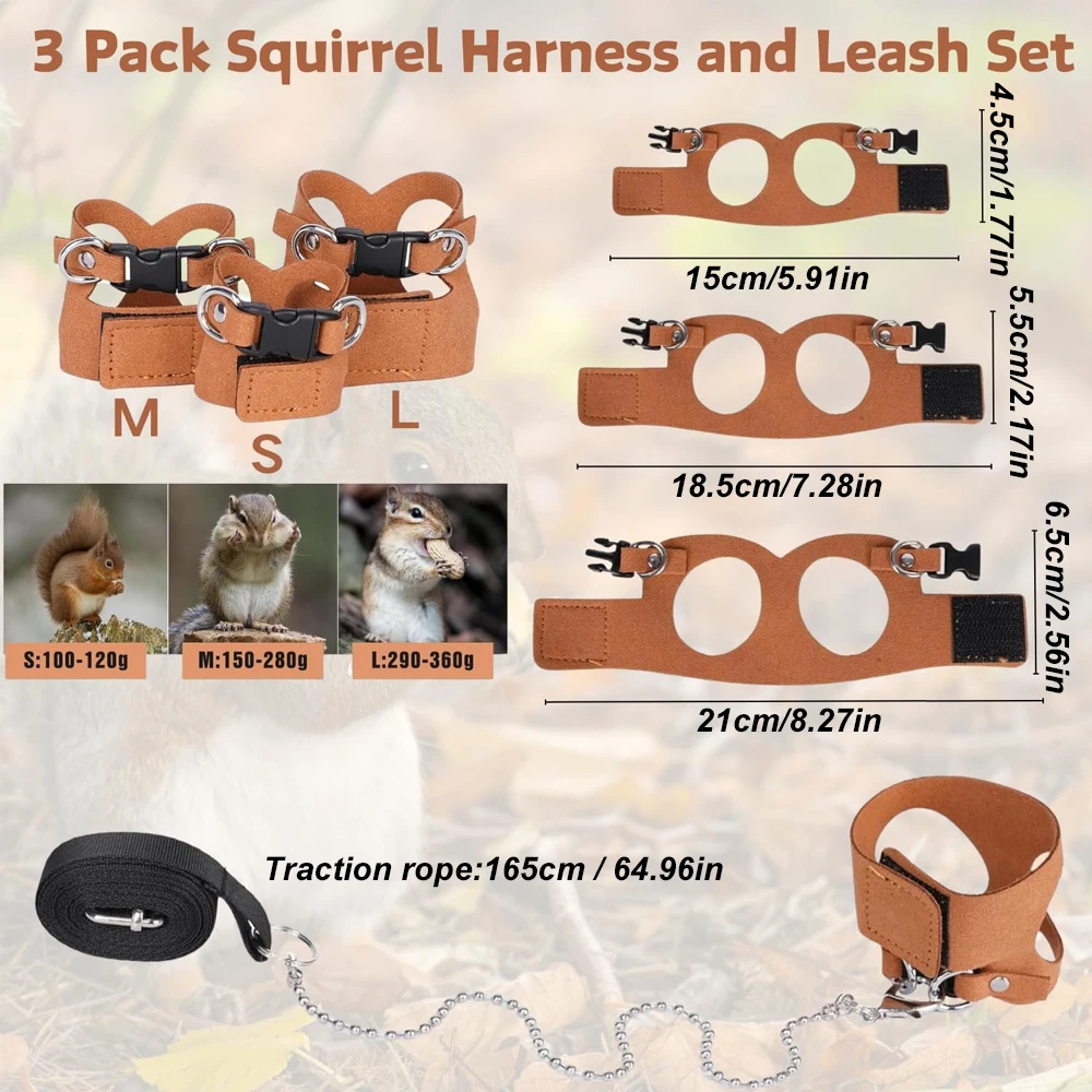 1 Juego de arnés de ardilla para mascotas con correa, arnés ajustable y transpirable, juego de correa para animales pequeños, adiestramiento al aire libre y caminar - imagen 2