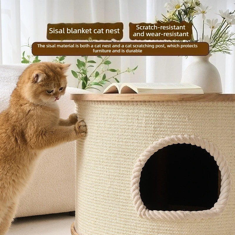 Rascador mesa de centro en madera con sisal para gatos – Uso compartido