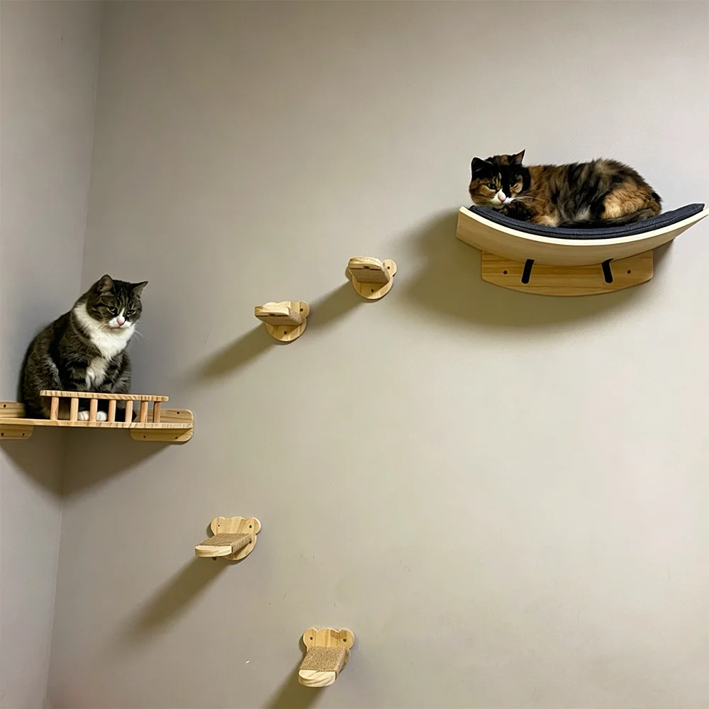 Mueble de pared para gatos con rascador de sisal y hamaca