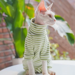 Sphnyx-ropa para gatos, camiseta interior a rayas de manga larga para mascotas, de algodón suave para gatitos abrigo, mono de 4 Patas para cachorros, para cachorros, Rex