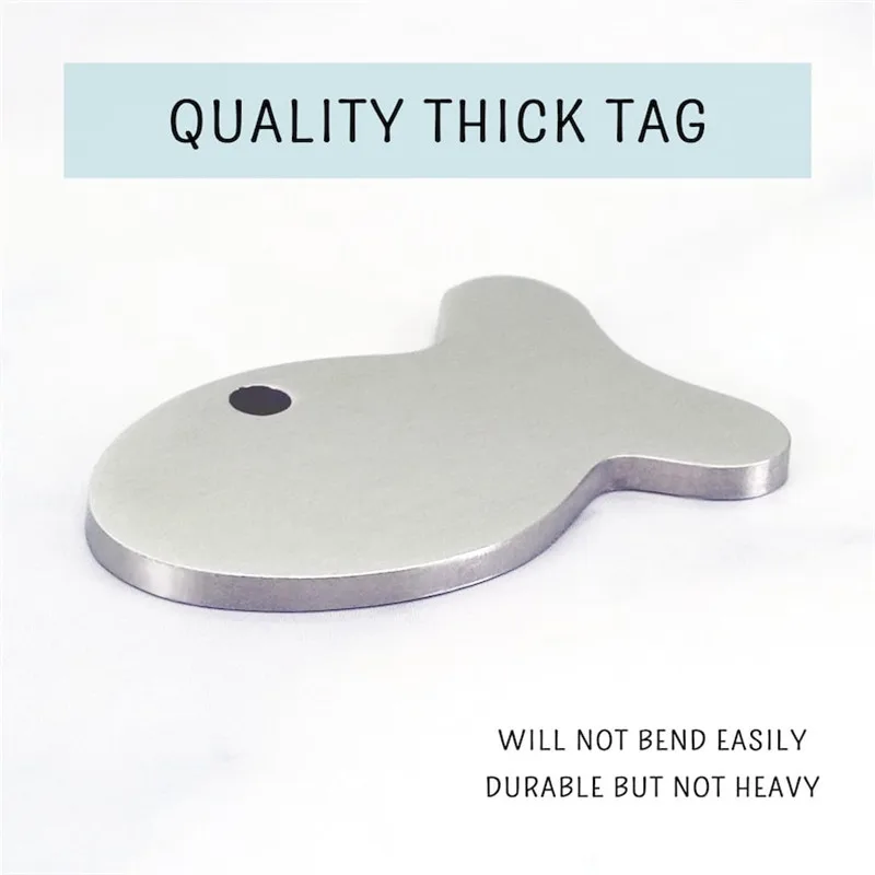 Etiquetas de identificación de gato de acero inoxidable personalizadas, placa de identificación de gatito y cachorro grabada, colgante antipérdida en forma de pez, nombre de Collar - imagen 3