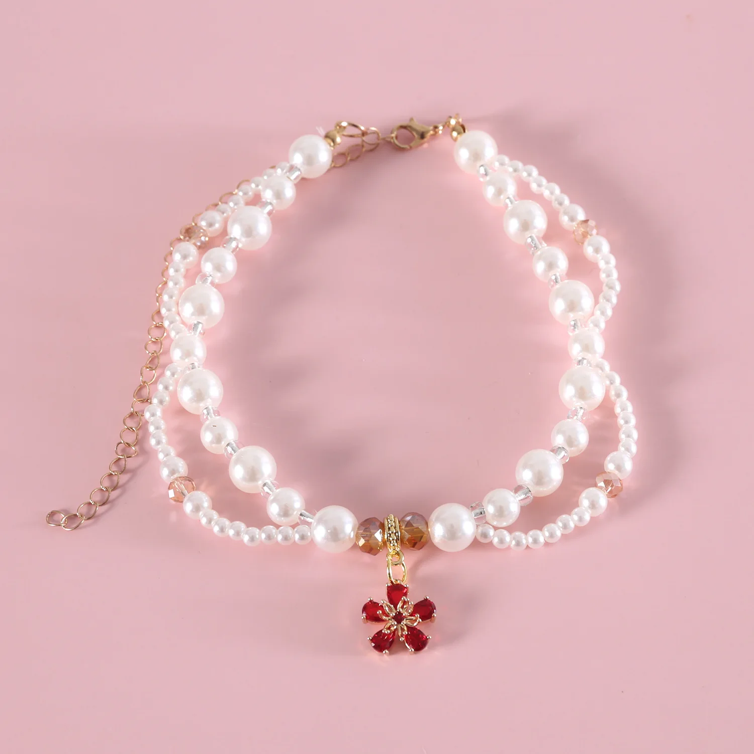 Collar de perlas para mascotas, bufanda con colgante de cereza y flor en forma de corazón, babero de princesa para cachorros y gatos, accesorios para cachorros - imagen 5