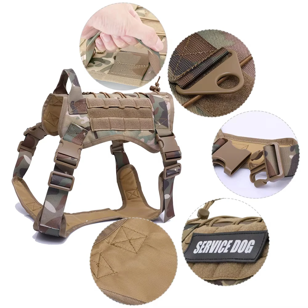 Conjunto de correa y arnés de chaleco táctico militar para perros con correas Molle ajustables, Ideal para entrenamiento de perros grandes, senderismo y exteriores - imagen 5