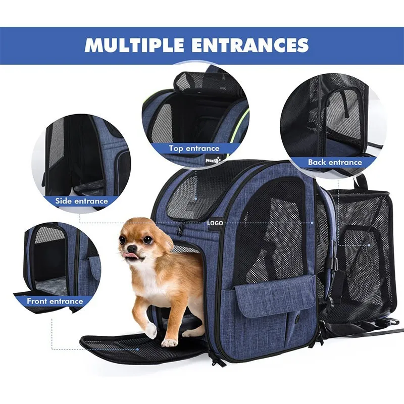 Bolsa de gato de doble hombro transpirable portátil, mochila plegable para cachorros, bolsa para mascotas de moda y expandible, suministros para mascotas - imagen 2