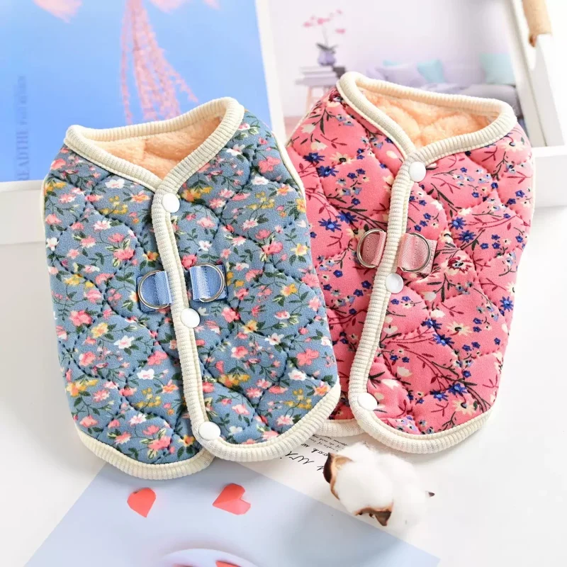 Fashion Floral Dog Vest Jacket Warm Soft Dog Clothes Winter Puppy Overalls Cute Print Cat Down Coat Pet Jacket Coat Poodle Vest