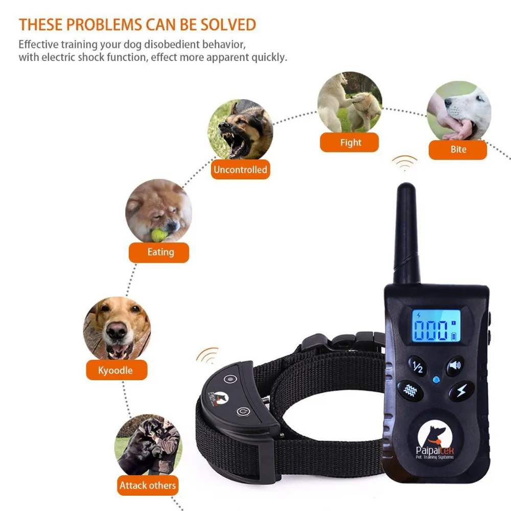 Paipaitek-Collar de entrenamiento para perros, dispositivo eléctrico con control remoto, recargable, resistente al agua, antiladridos, 500yd, S/M - imagen 3