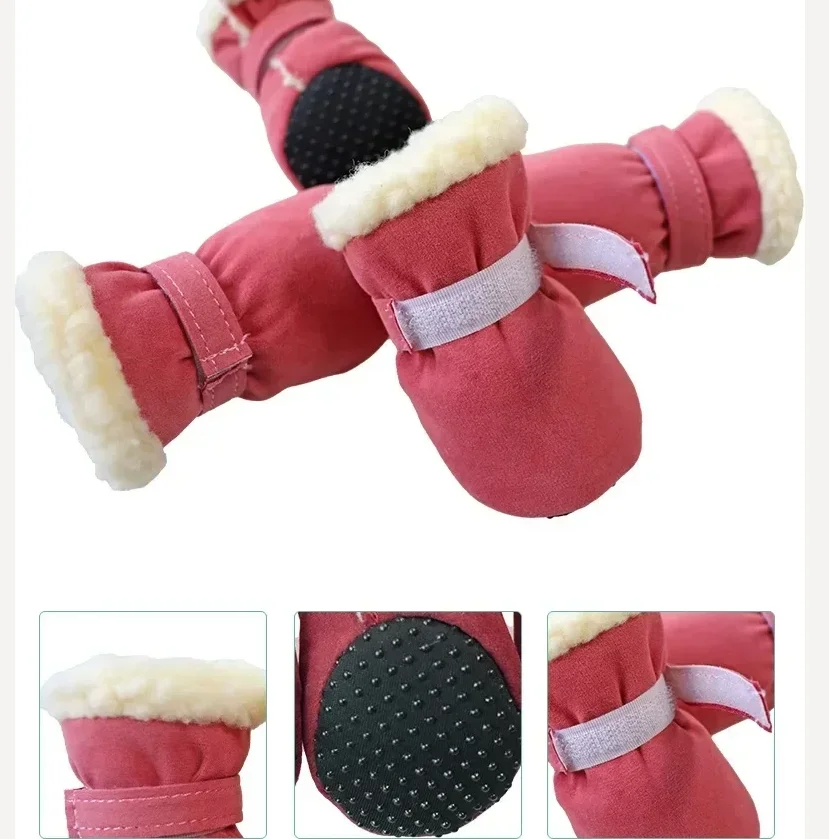 4 Uds. Zapatos impermeables de invierno para perros, botas antideslizantes para la lluvia y la nieve, calzado grueso y cálido para gatos pequeños, perros, cachorros, calcetines para perros, botines - imagen 2