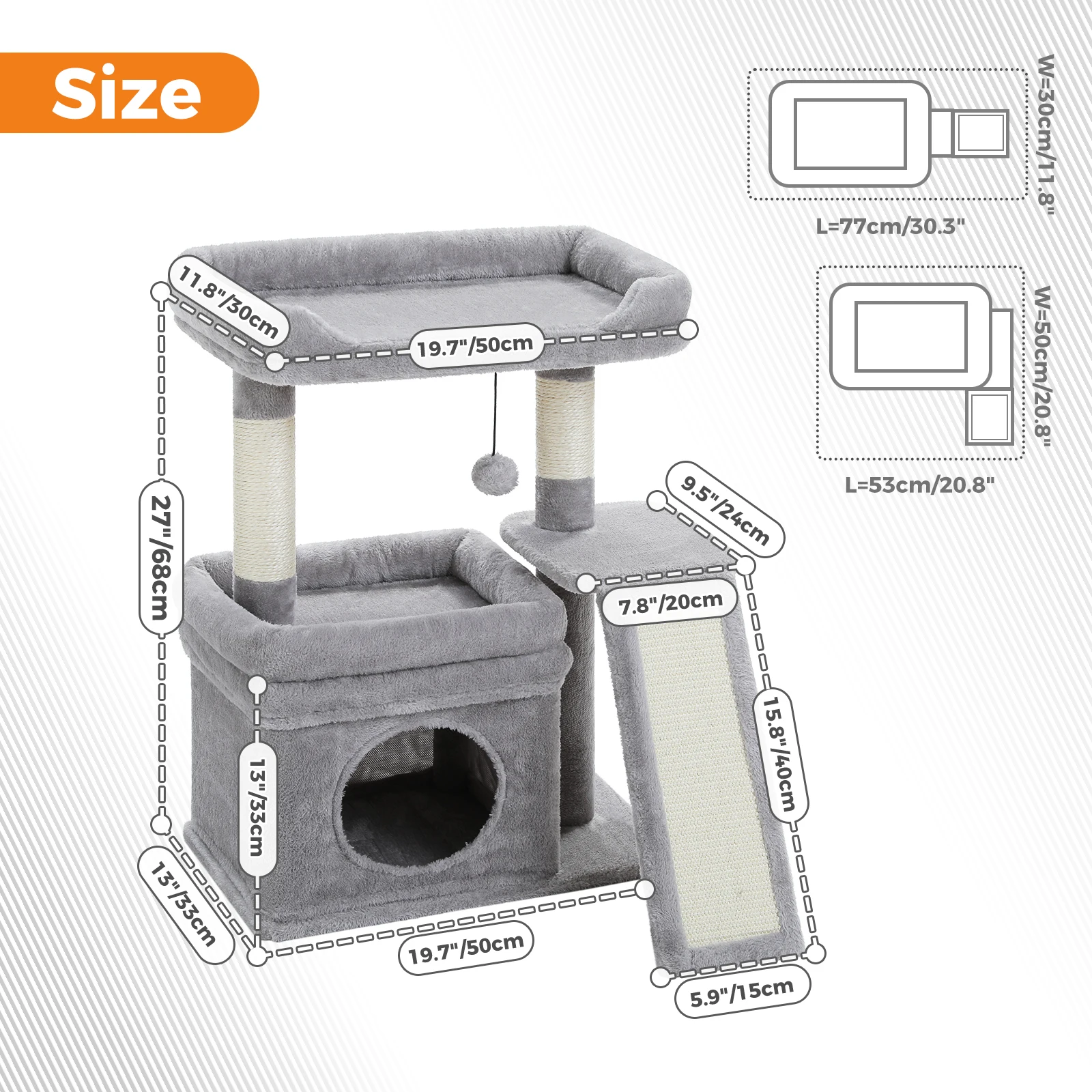 Árbol rascador compacto con multiple plataformas