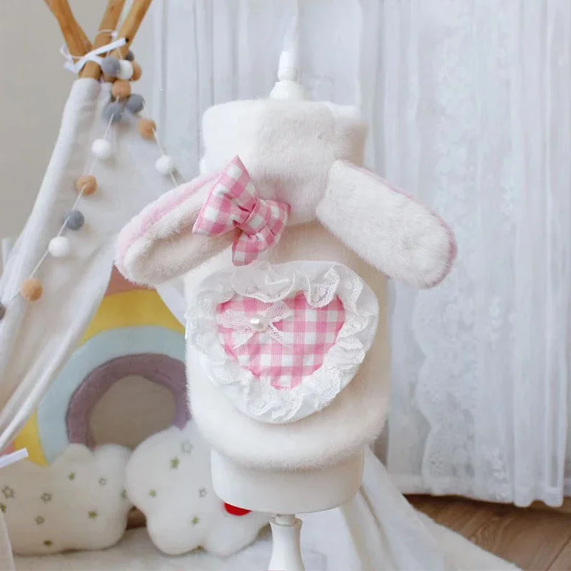 Abrigo bonito de conejo de amor para mascotas, ropa de transformación para perros y gatos, Otoño/Invierno, pelo de conejo de peluche con orejas, ropa de amor, osos de peluche - imagen 4