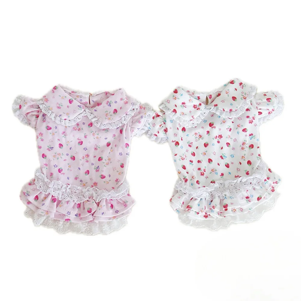 Top de manga voladora de encaje Floral para mascotas, falda de princesa con Base de manga voladora de encaje Floral de fresa para primavera y otoño, ropa para cachorros - imagen 5