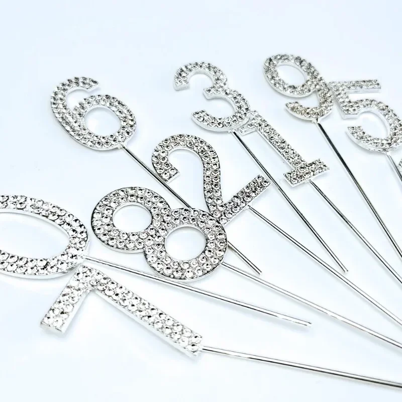 Tarjeta de cumpleaños para niños, Decoración de Pastel de número de cristal, suministros de decoración de fiesta de aniversario de cumpleaños, decoración de boda, 0-9 números - imagen 3