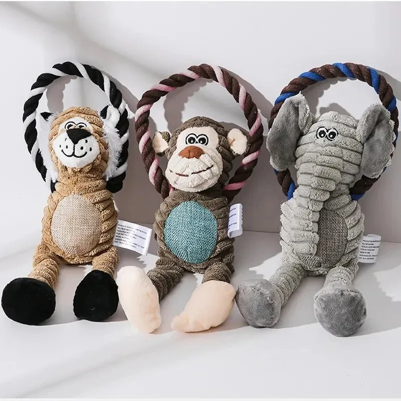 Juguetes de peluche para perros, juguete de animales chirriantes para mascotas, resistente a mordeduras, juguete para masticar dientes limpios, suministros para mascotas, juguetes interactivos, mono Elepant de León