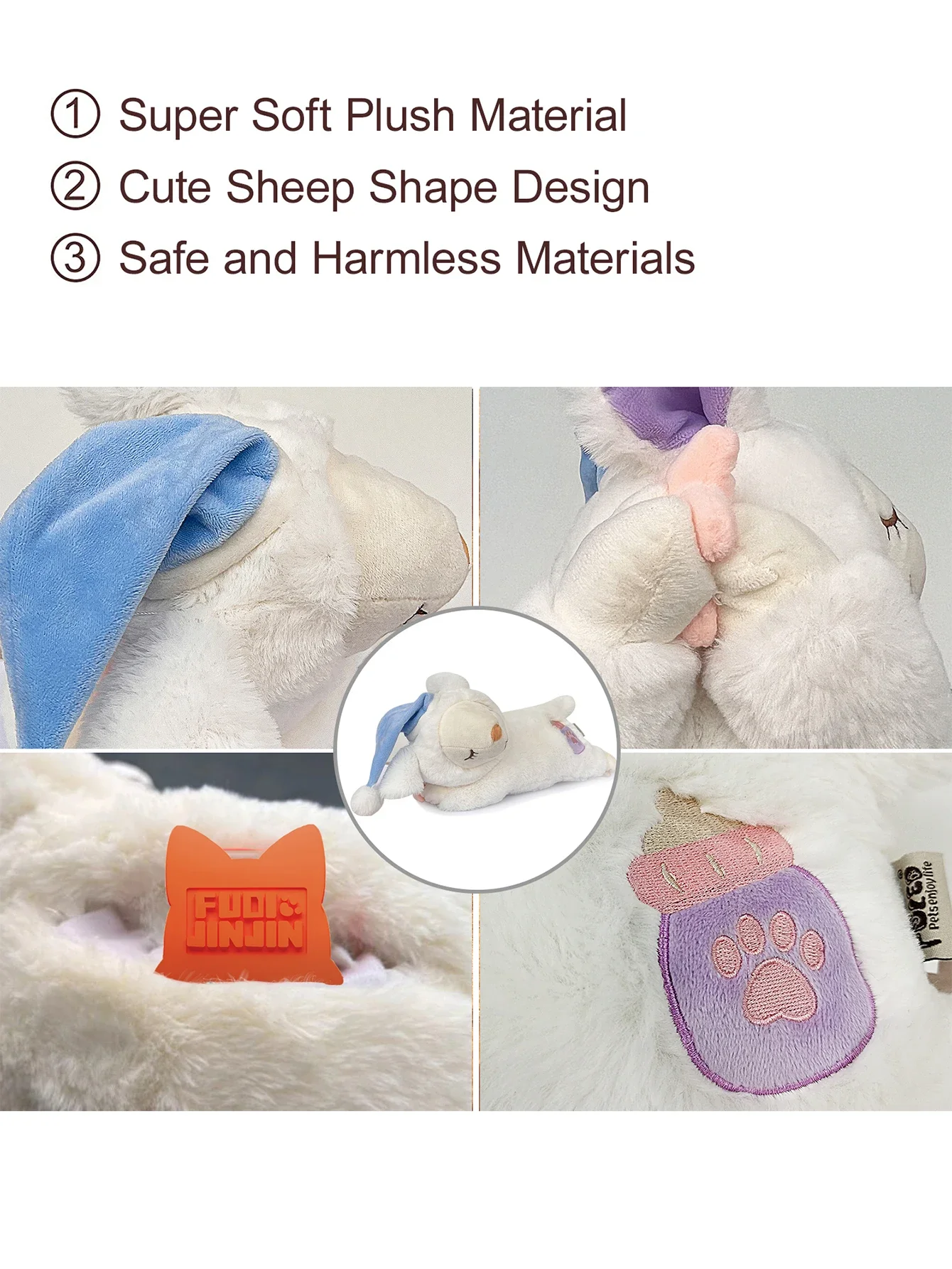 Juguetes de latido del corazón para cachorros de oveja de Navidad, juguetes de latido del corazón de perro para aliviar el sueño, juguetes de gatito para cachorros con latidos del corazón, Animal de peluche - imagen 3