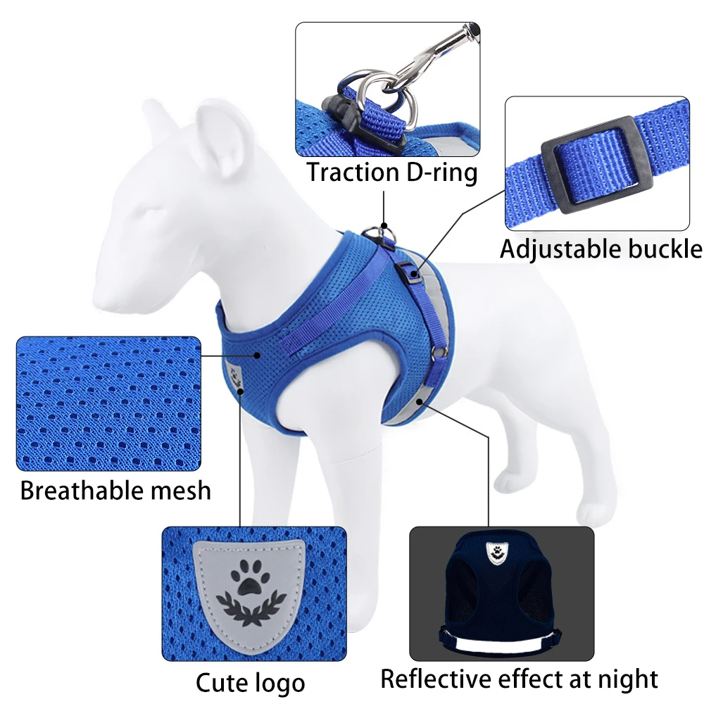 Correas reflectantes para perros pequeños, arnés transpirable de malla suave ajustable para caminar y correr - imagen 4