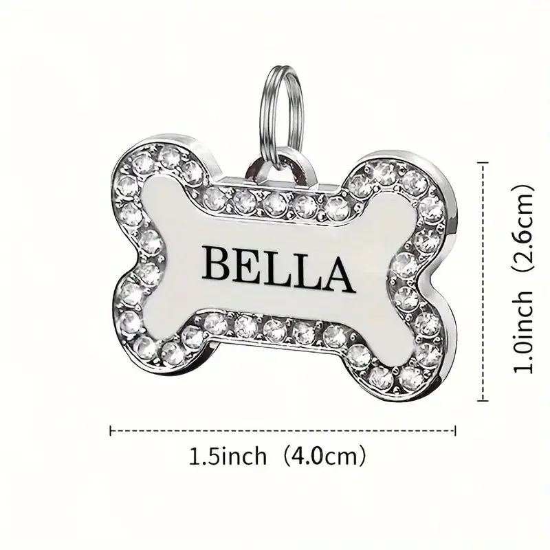 Etiquetas de identificación de mascotas de hueso de aleación de Zinc, diamantes de imitación grabados, nombre, número, dirección, Collar de perro y gato, colgante, Collar para cachorro, accesorios - imagen 2