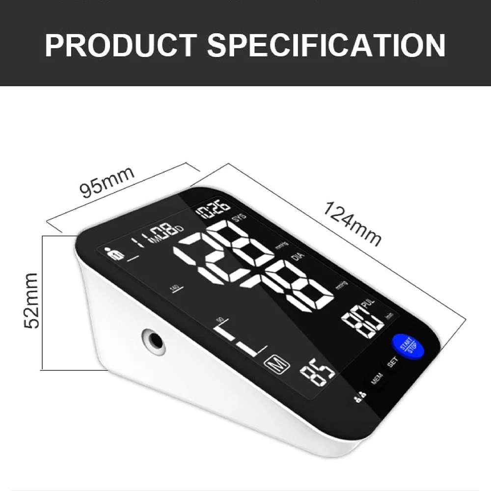 Monitor de presión arterial, pantalla LED grande retroiluminada a Color de 5 ", tensiómetro Digital automático de presión arterial, esfigmomanómetro - imagen 5