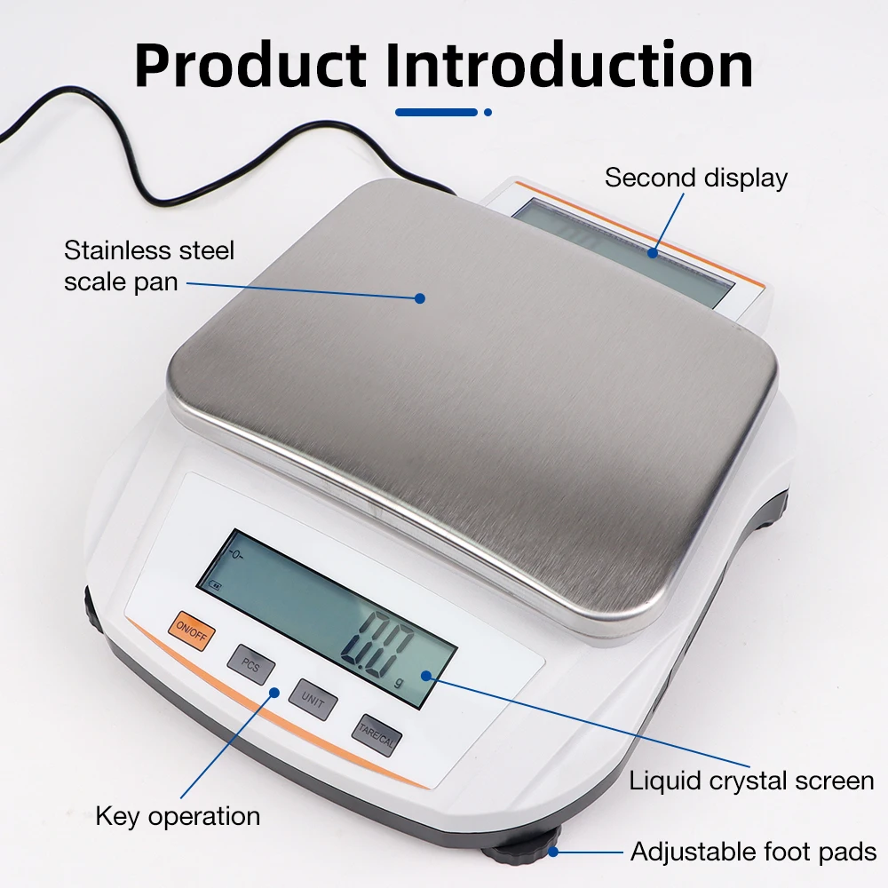 Báscula de laboratorio con pantalla Dual, balanza electrónica de 0,1g, balanza analítica de alta precisión, 1KG, 3KG, 5KG, enchufe europeo - imagen 3