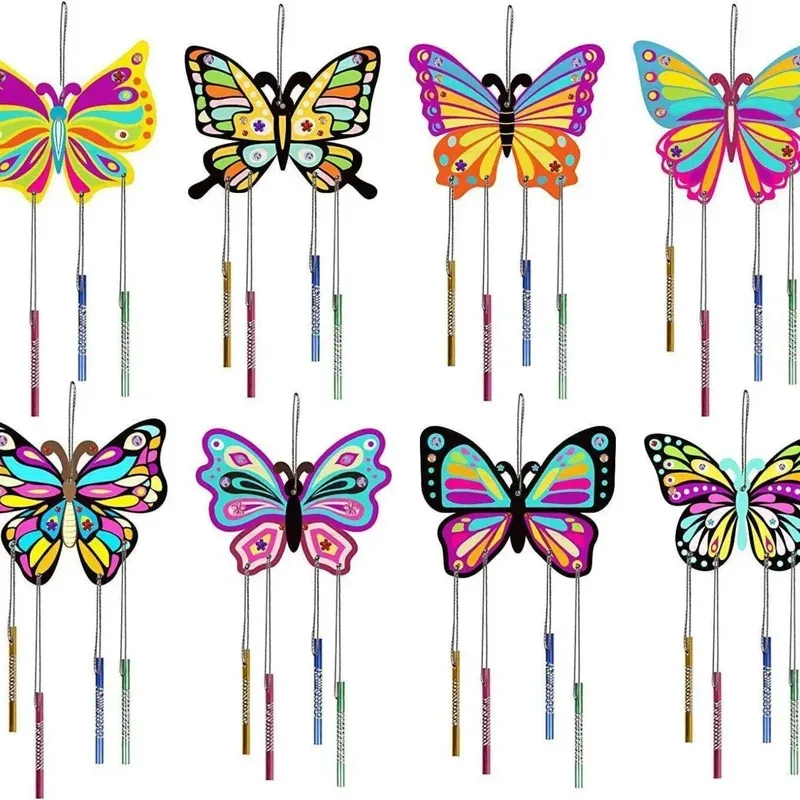 Los niños hacen tu propio carillón de viento de mariposa 3D, pintura de madera para manualidades y manualidades, Kit de manualidades de mariposa