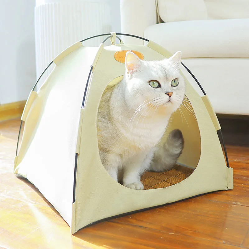 Cama de lona impermeable para mascotas, casa cerrada, cómoda, perrera portátil desmontable, nido para mascotas, suministros para arena al aire libre - imagen 3