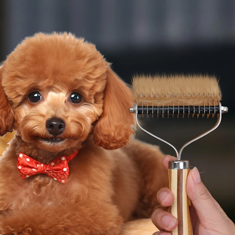 Peine para perros, cuchillo, cepillo para perros, peine de bambú de doble cara para gatos, utensilio para eliminar el pelo de mascotas de acero inoxidable, cepillo para limpiar nudos de pelo de madera maciza para perros - imagen 2
