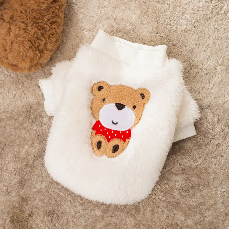 Sudadera con capucha con parche de oso de peluche para mascotas, abrigo grueso de dos patas para perros, ropa para cachorros, otoño e invierno
