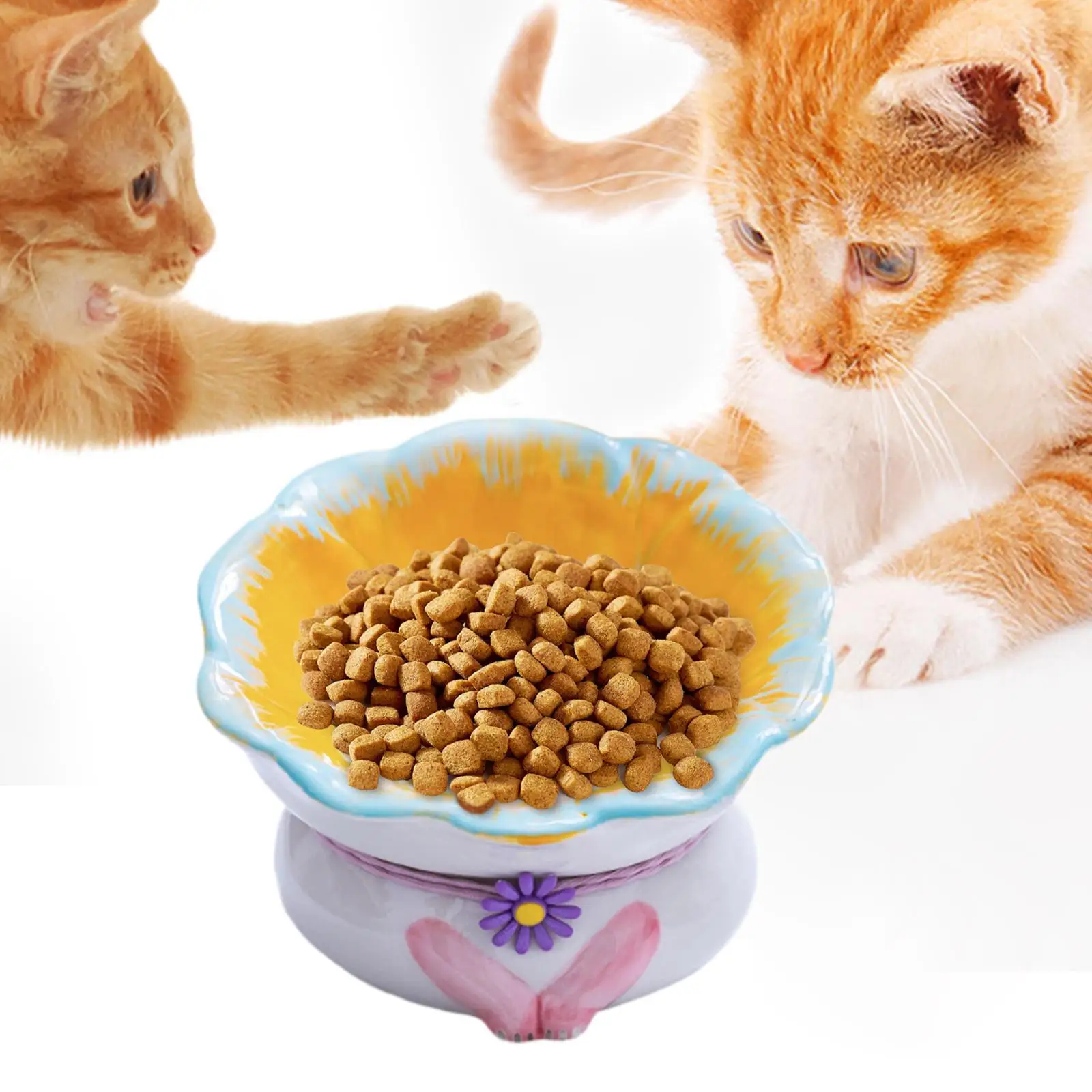 Cat Food Bowl Cat Food and Water Bowl Neck Protection Whisker Friendly Elevated Pet Feeding Bowl for Puppy Kitten Indoor Cats