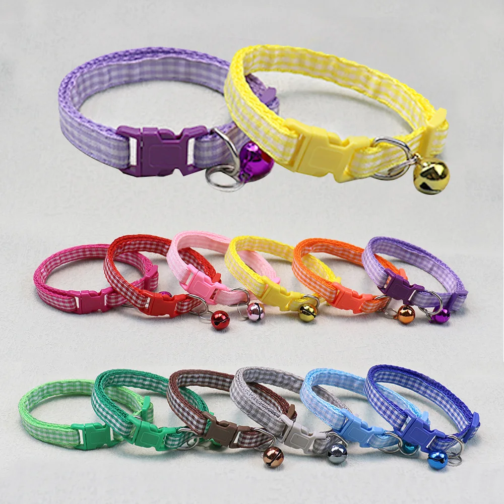Collar para mascotas con patrón de celosía, Collar ajustable para perros y gatos con campana de seguridad y hebilla a presión, lindo collar para cachorros y gatitos - imagen 2