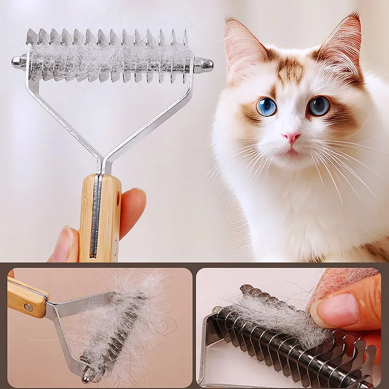 Peine para perros, cepillo de acero inoxidable para perros, peines con mango de madera maciza para perros, nudo de pelo, removedor de pelo para mascotas, peine de masaje para el cuidado de mascotas - imagen 3