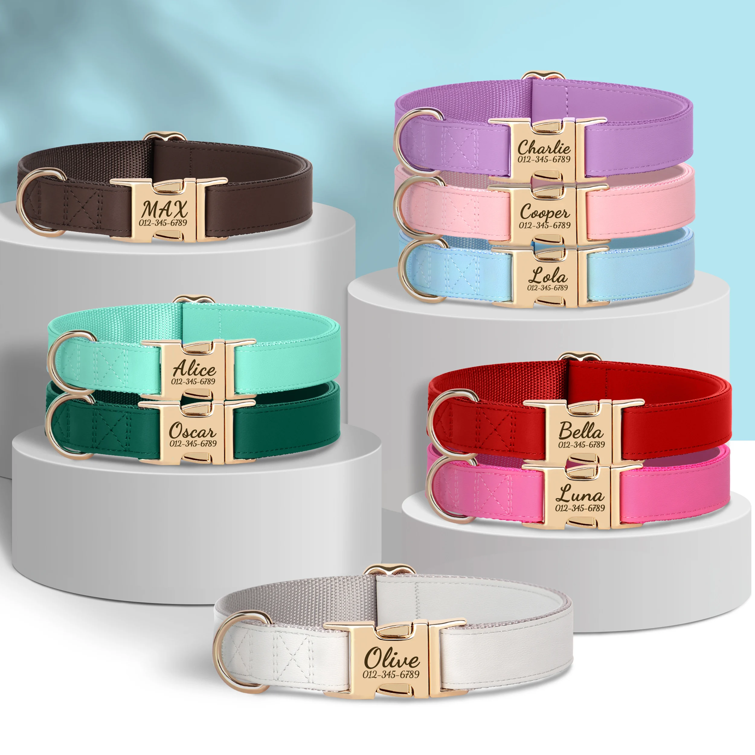 Collar de perro personalizado, collares de cuero antipérdida para perro, Collar con hebilla para mascotas con grabado gratis para perros pequeños, medianos y grandes, Bulldog Pug