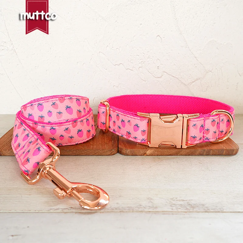 Collar de perro con hebilla de metal grabada MUTTCO, collar con etiqueta de identificación de perro personalizada de fresa rosa, placa de identificación de 5 tamaños, antipérdida para mascotas UDC186 - imagen 5
