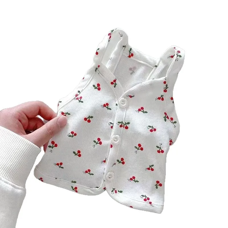 Versión coreana de tirantes para cachorros de cereza, chaleco transpirable para mascotas, ropa de frutas de verano, camisa abierta fresca de peluche, ropa para perros a la moda - imagen 4