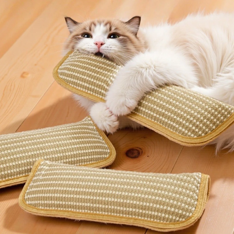 Almohada para masticar con hierba gatera con textura de yute: juguete calmante para gatos para la salud dental, el rasguño y el alivio del aburrimiento: almohadilla para abrazar de juego propio - imagen 4