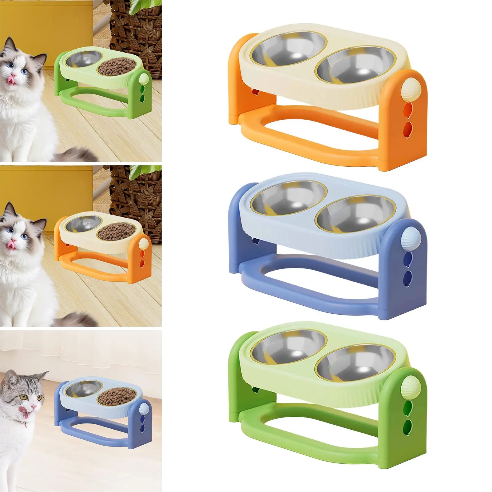 Cuenco elevado inclinado para gatos, alimentador ajustable para perros, cuenco elevado de acero inoxidable para mascotas pequeñas y medianas, estación de alimentación interior - imagen 4