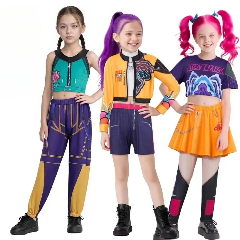 Anime KPops Demon Hunters Zoey disfraces Cosplay Rumi Mira uniforme de juego de rol conjunto completo Top pantalones estampado 3D traje de vestir de Halloween - imagen 2