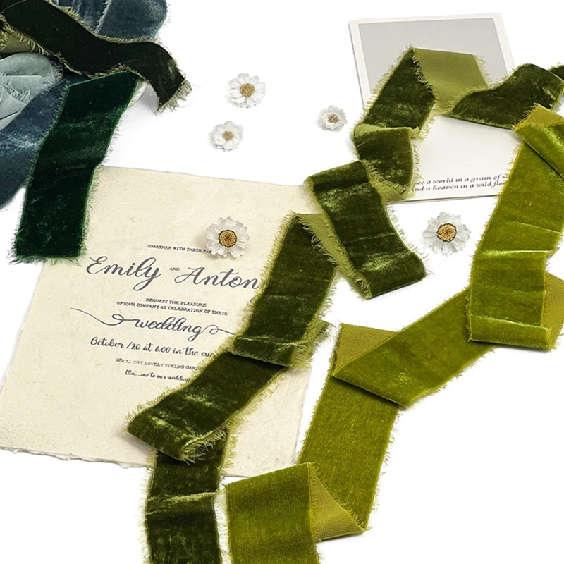 Cinta de terciopelo hecha a mano con flecos, 1,57 pulgadas de ancho, 3 yardas de longitud, cintas con bordes deshilachados para envolver regalos, manualidades, decoración para fiestas navideñas - imagen 3