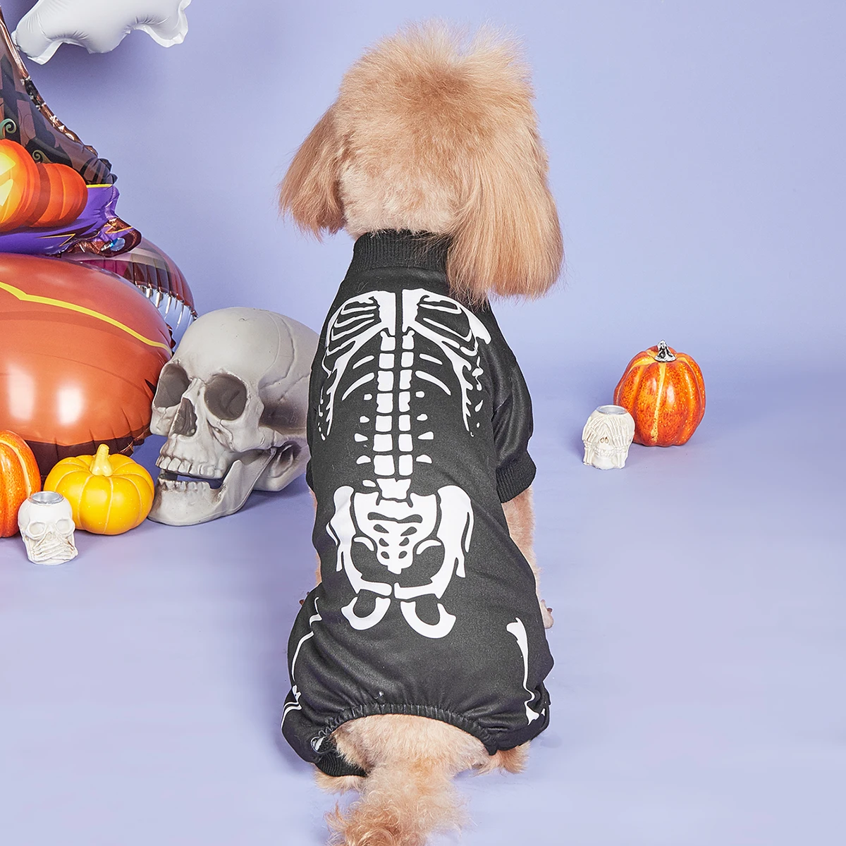 Mono de esqueleto para perro de Halloween, mono negro para mascotas con estampado de hueso blanco, ropa para mascotas de perros pequeños y gatos para fiesta de disfraces de Halloween