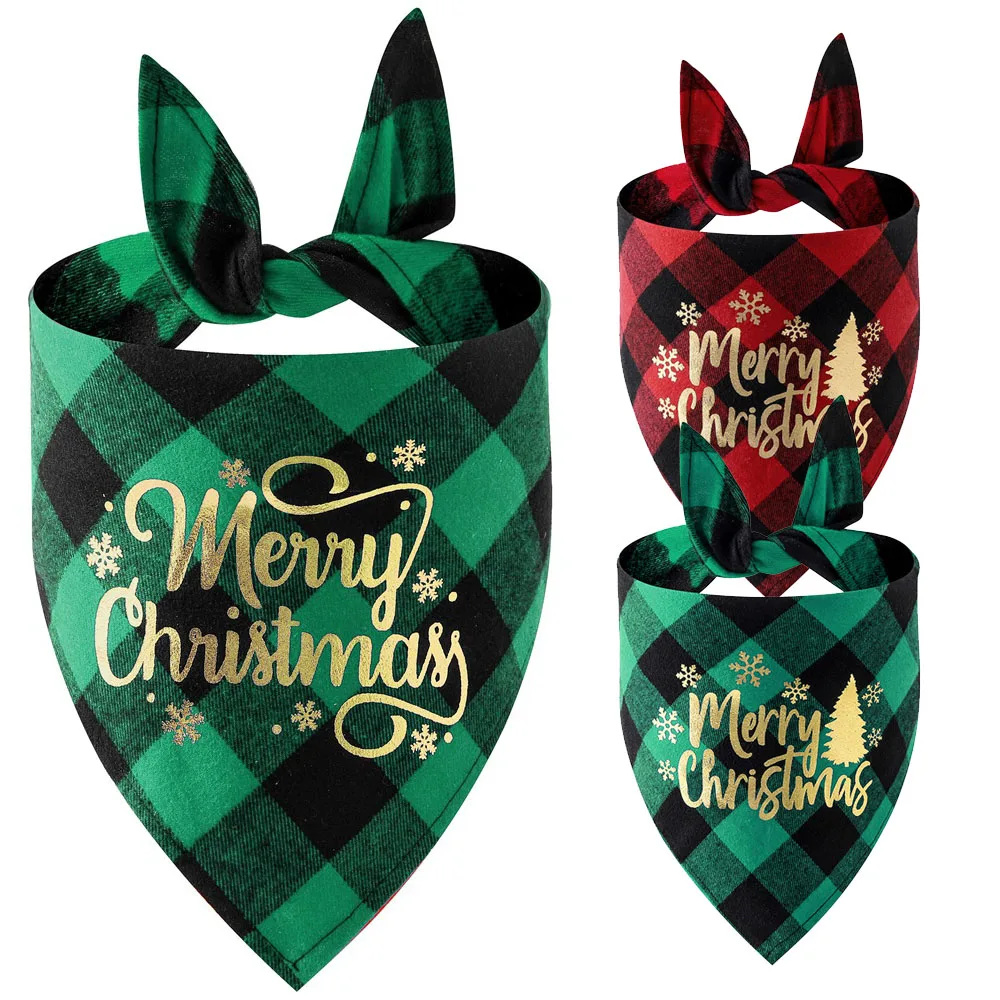 Plaid Dog Bandanas Merry ChristmasPet Towel Cat Accessories Holiday Party For Puppy Pet Supplies Costume Large Dog Accessories - imagen 4