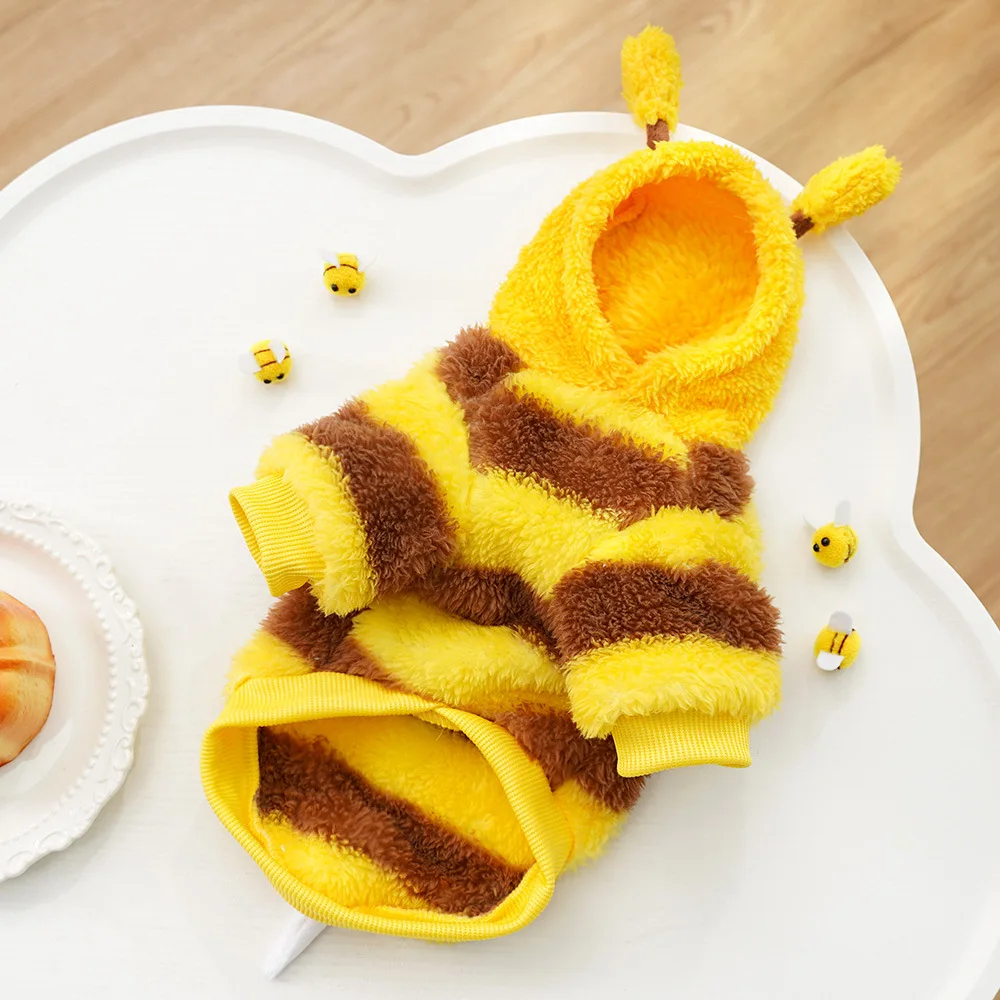 Ropa para mascotas para cachorros, disfraz de felpa estilo abeja, ropa para gatos y mascotas, ropa cálida de felpa para otoño e invierno, ropa para perros pequeños - imagen 2