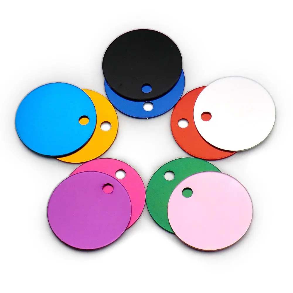 Venta al por mayor, 100 Uds., etiqueta redonda de aluminio para identificación de perro, nombre personalizado de perros y gatos, etiquetas de identificación para mascotas, etiquetas de placa redondas para mascotas, colgante de collar para perro - imagen 5