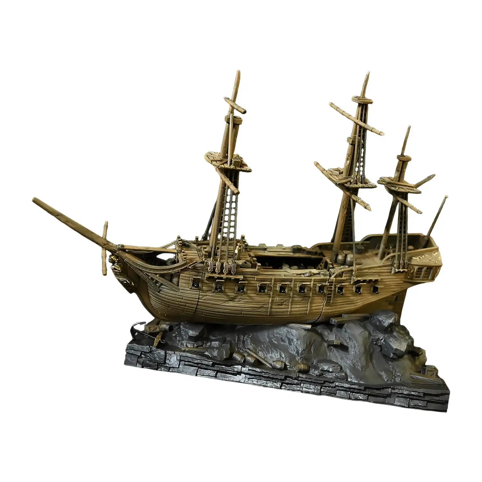 Large Resin Sailing Ship Aquarium Decor Lifelike Ship Model Accessories for Fish Tank Decoration