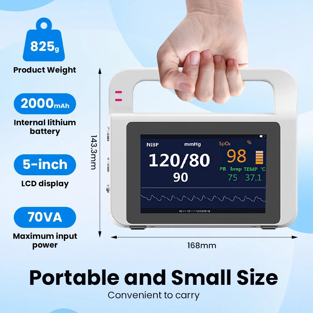 Monitor de signos vitales portátil E5 con pantalla táctil de 5 pulgadas multiparámetro para pacientes - imagen 4