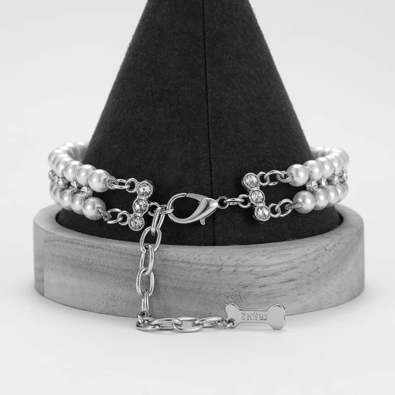 Collar de diamantes para perro mascota, Collar de perlas para cachorro, collares de lujo para boda, Collar de diamantes de imitación para perros y gatos - imagen 2
